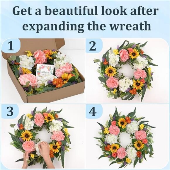 Spring Wreaths for Front Door, 22'' Spring Wreath, Summer Wreaths - Picture 6 of 7